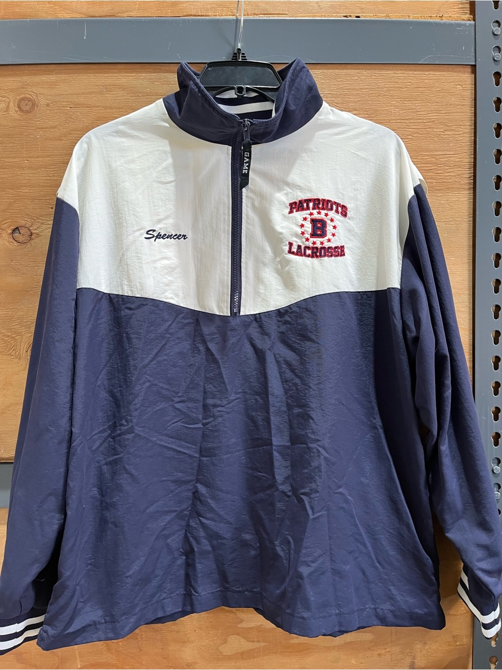 Vintage Game Sportswear Patriots Lacrosse Navy & White Half-Zip Windbreaker